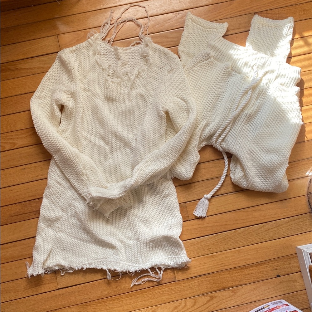 Cozy Knit Jogger Pants and sweater  in Cream